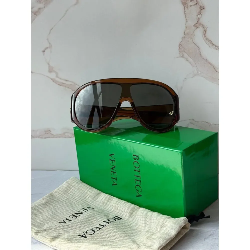 NEW Bottega Veneta BV1345S Mask Brown Sunglasses $775